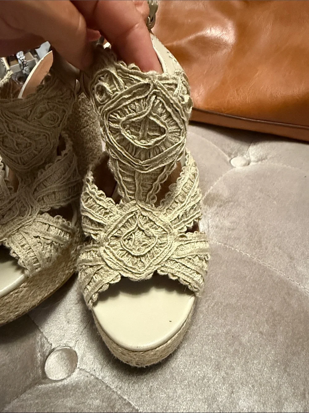 Lucky Brand Beige Macrame Braided Espadrille Wedge Sandals